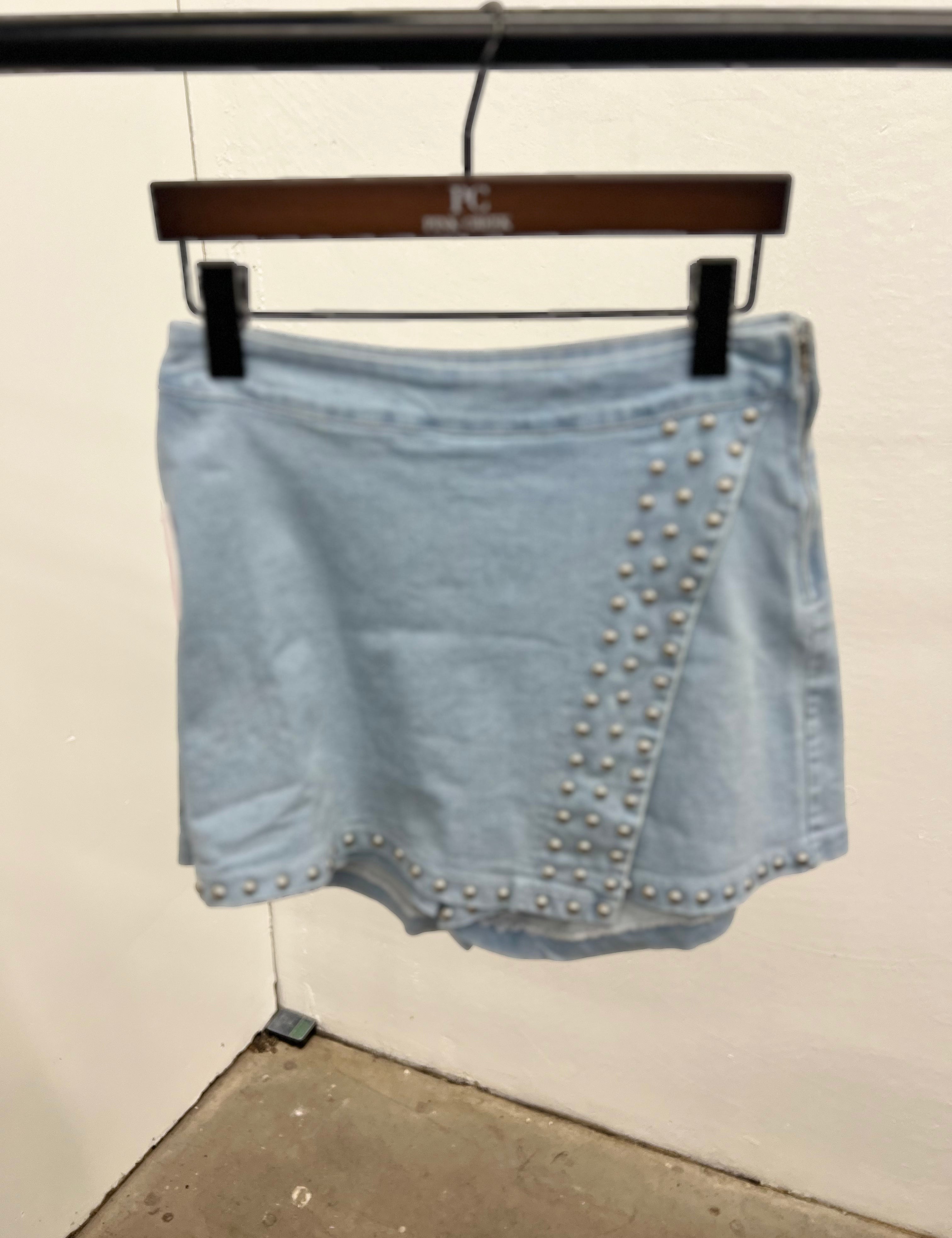 Claire Studded Denim Skort - Light Blue