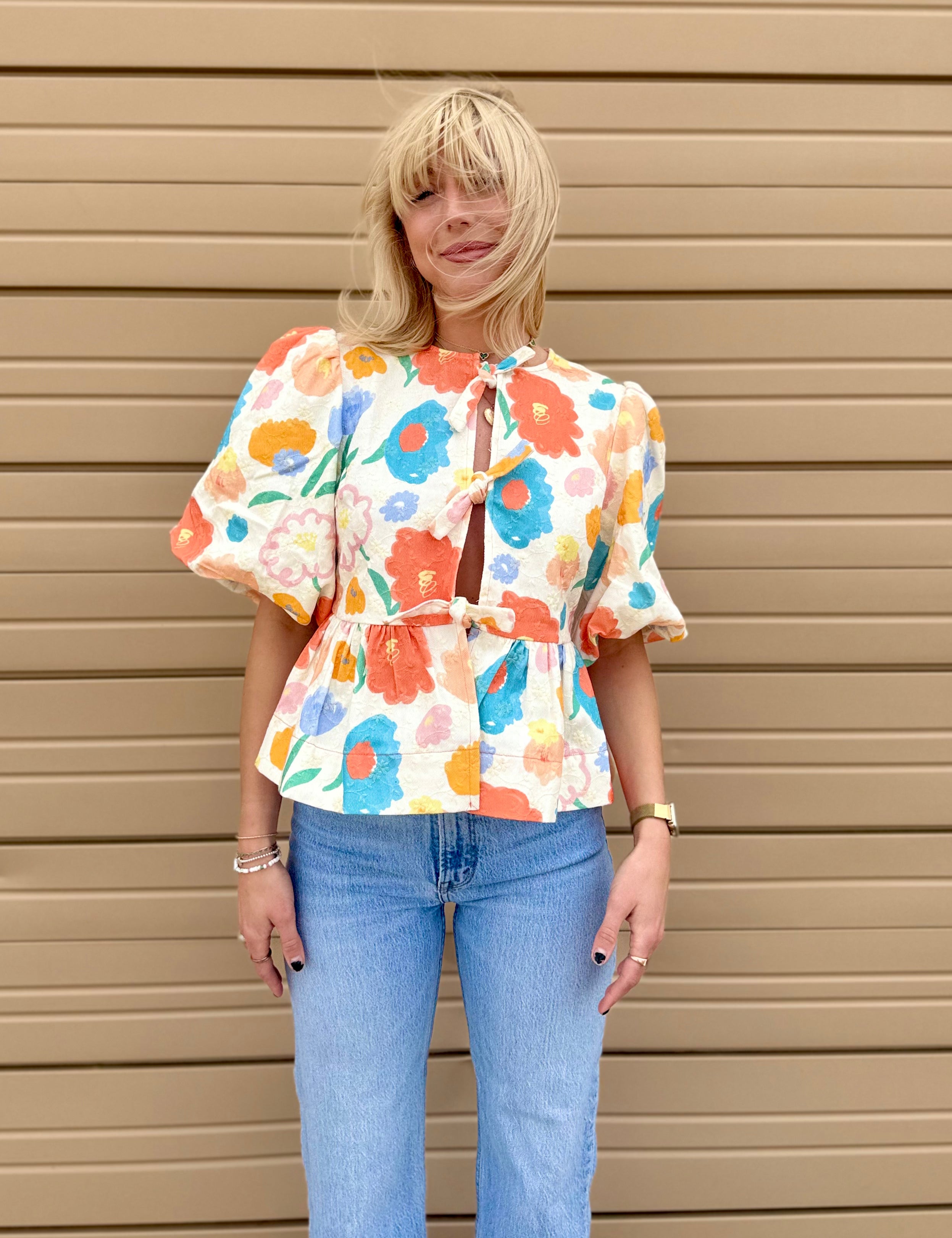 April Front Tie Floral Top - Multi