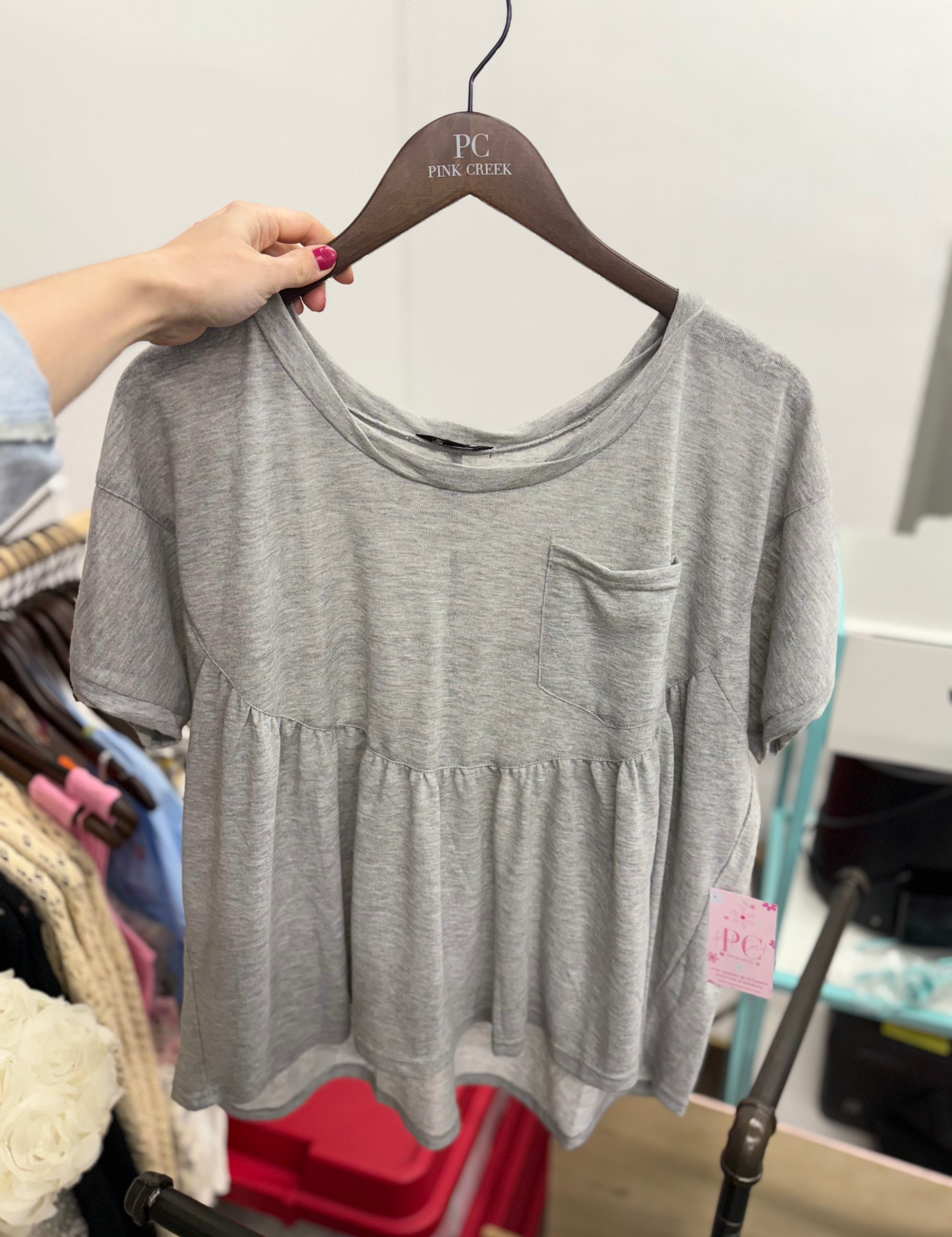 Adler Baby Doll Top with Shirt Pocket Grey