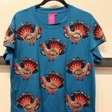 Beaded Turkey All Over Tee - Dark Blue [Queen of Sparkles]