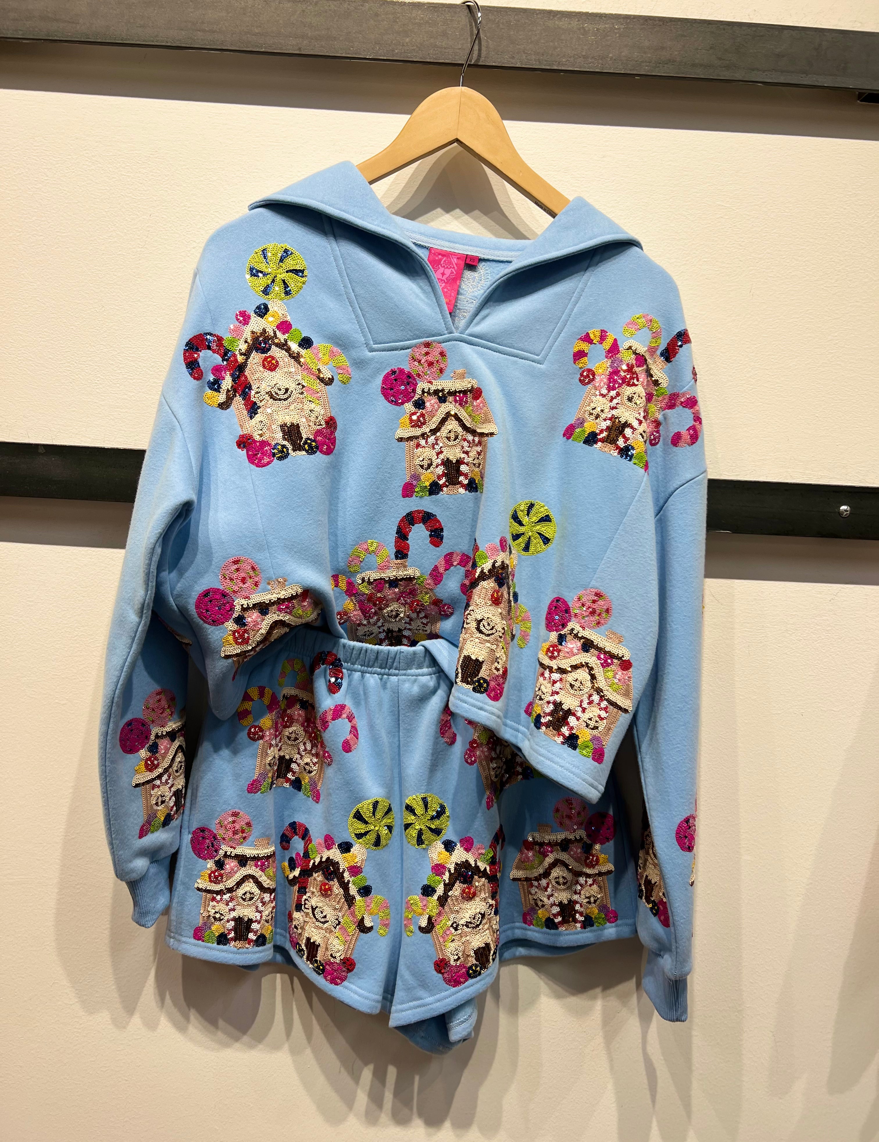 Gingerbread Houses Collar Sweatshirt - Light Blue [Queen of Sparkles]