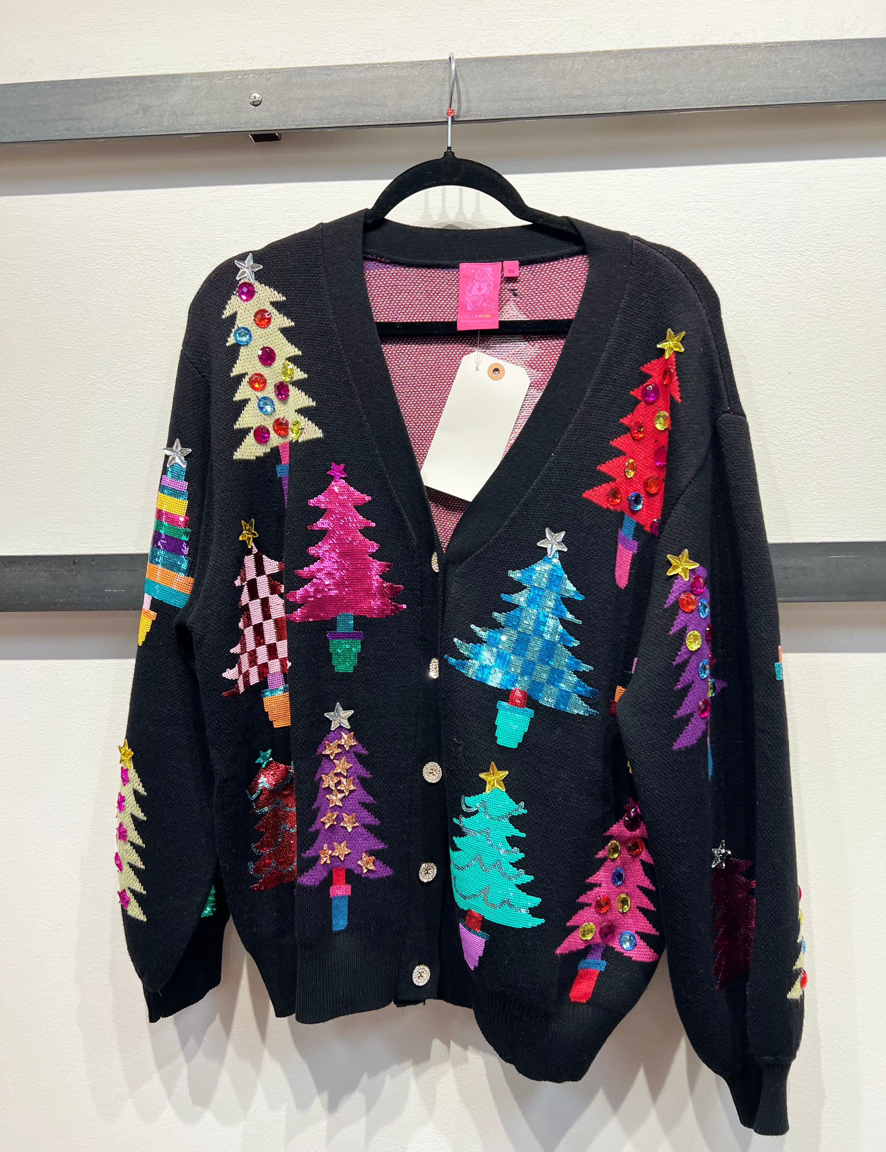 Colorblock Trees Cardigan - Black [Queen of Sparkles]