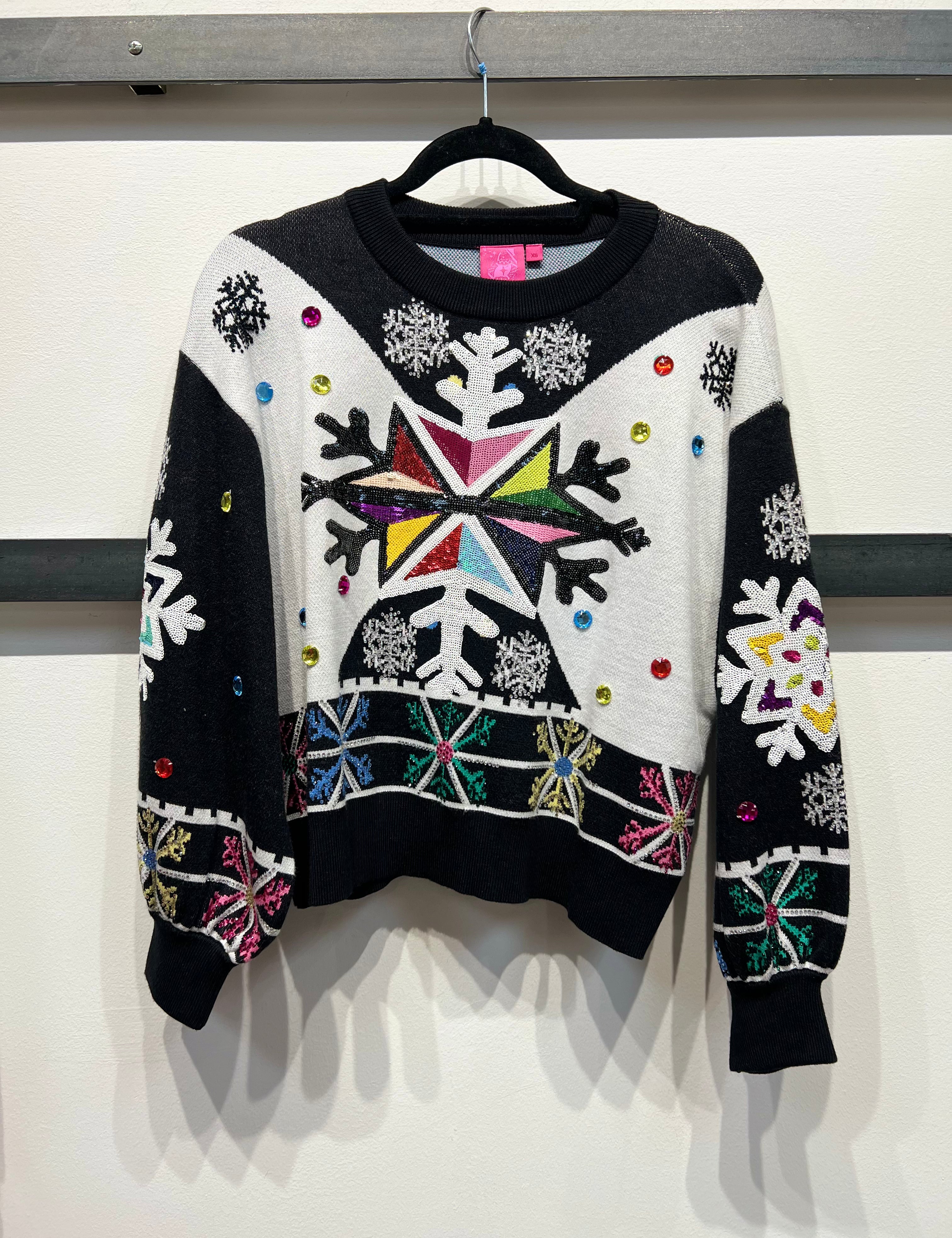 Vintage Snowflake Colorblock Sweater - Black & White [Queen of Sparkles]