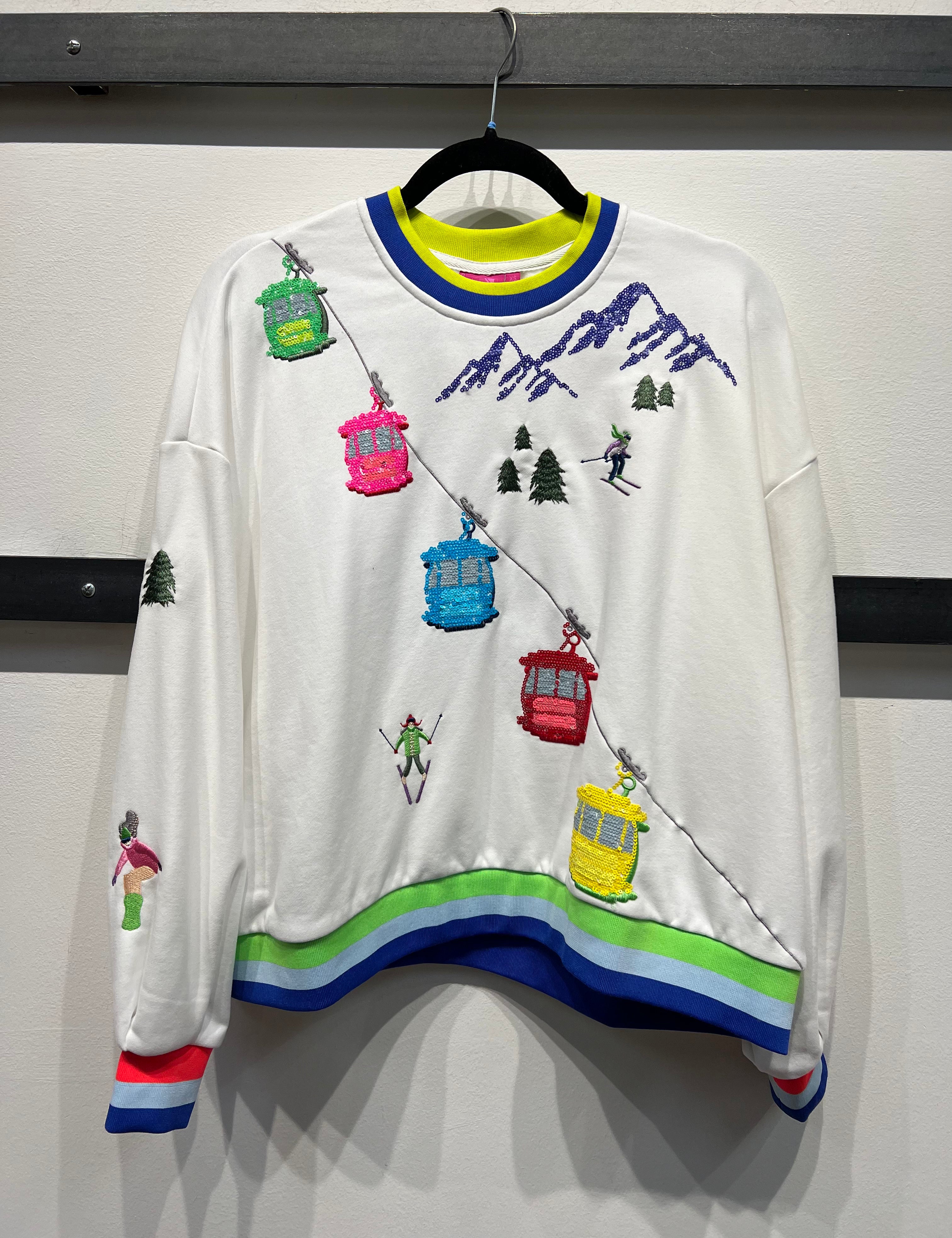 Ski Lift Gondola Sweatshirt - White [Queen of Sparkles]