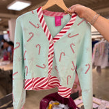 Peppermint Stripe Trim Candy Cane Snowflake Cardigan - Mint [Queen of Sparkles]