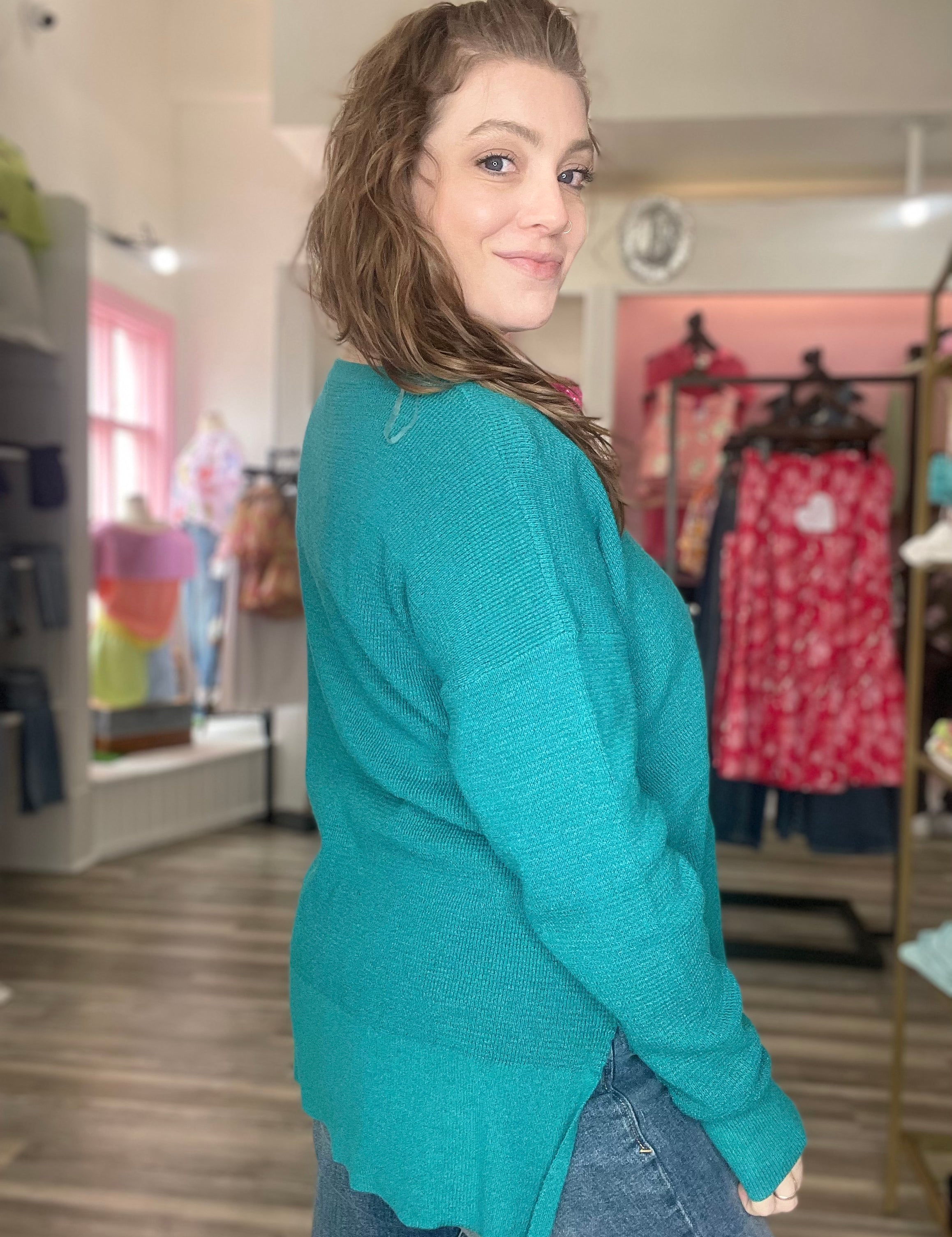 Calix Mini Waffle Crewneck Sweater - Jade