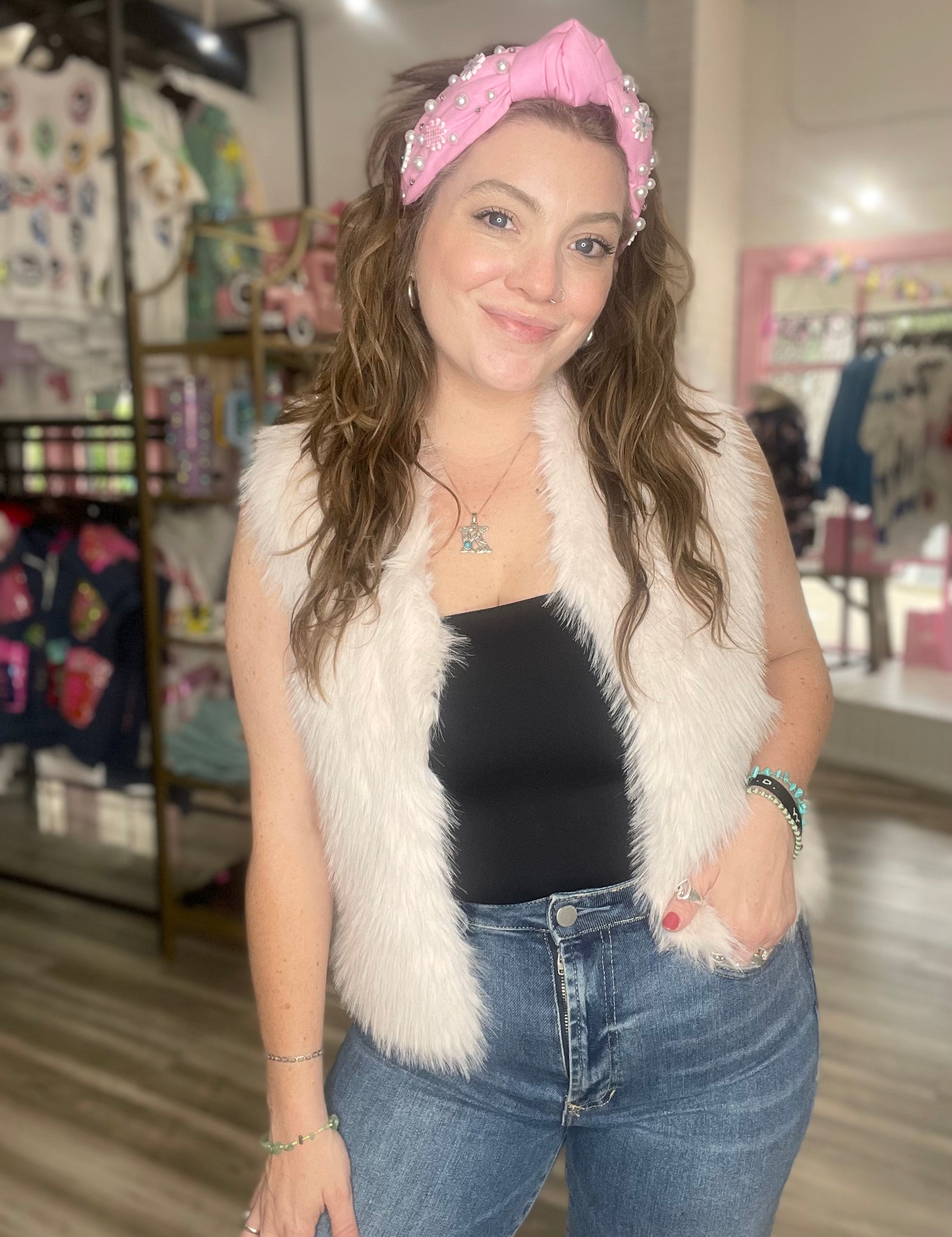 Impressive Night Out Faux Fur Vest Light Pink