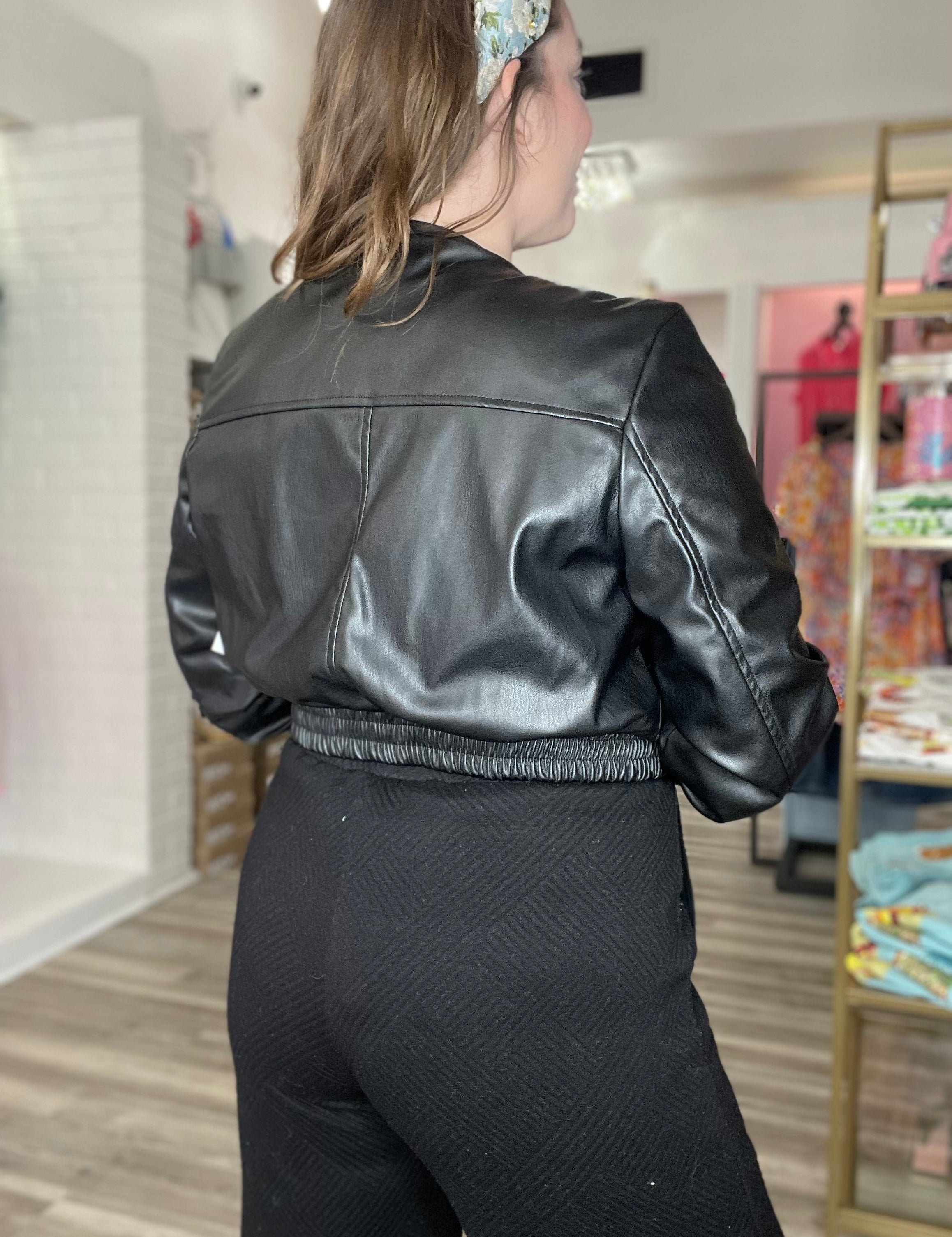 Zoe Cropped Bomber Jacket Black