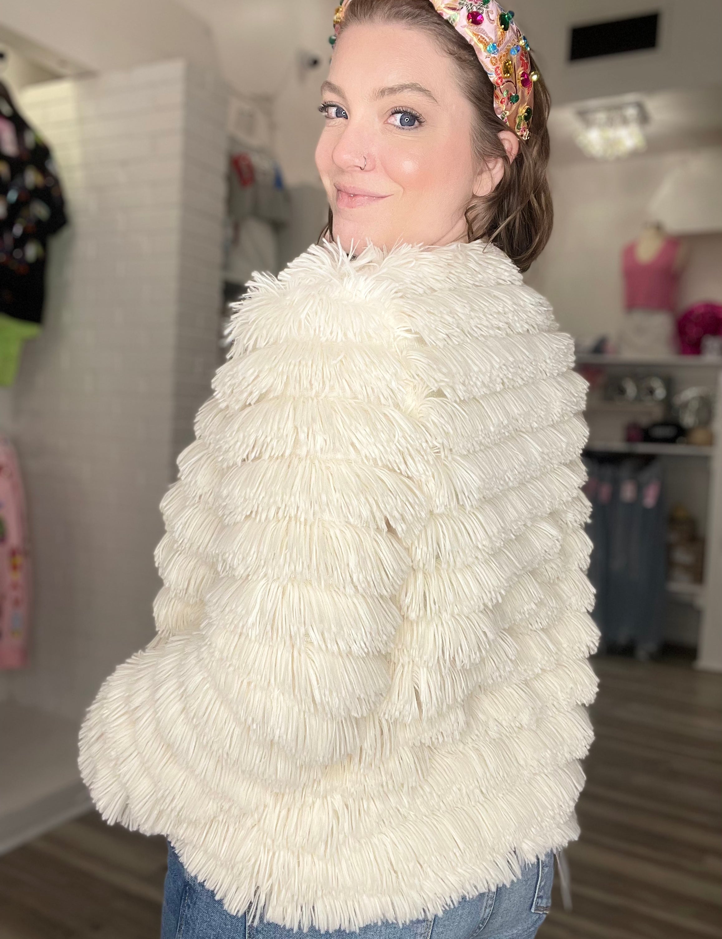 Cora Faux Fur Jacket Ivory