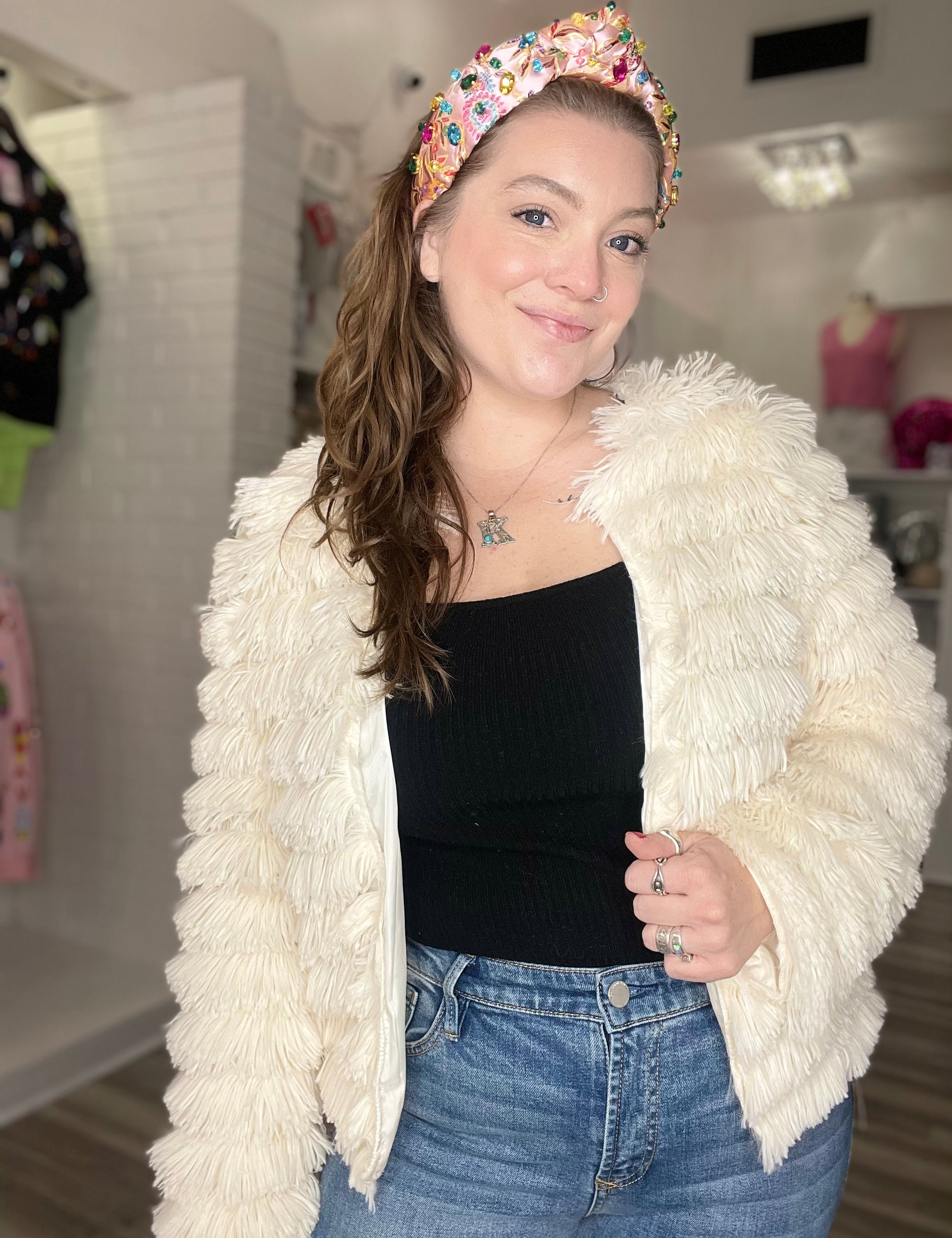 Cora Faux Fur Jacket Ivory