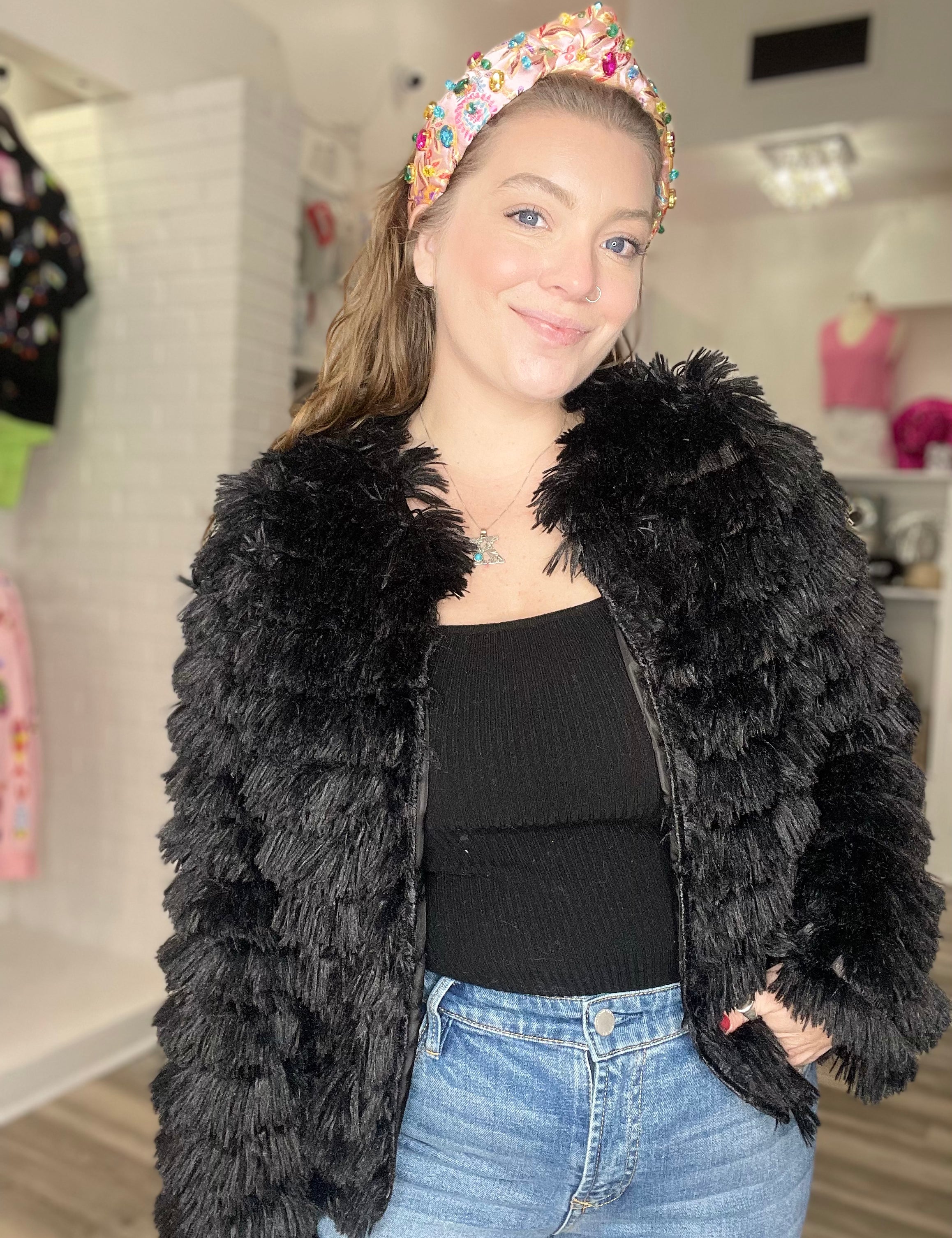 Cora Faux Fur Jacket Black