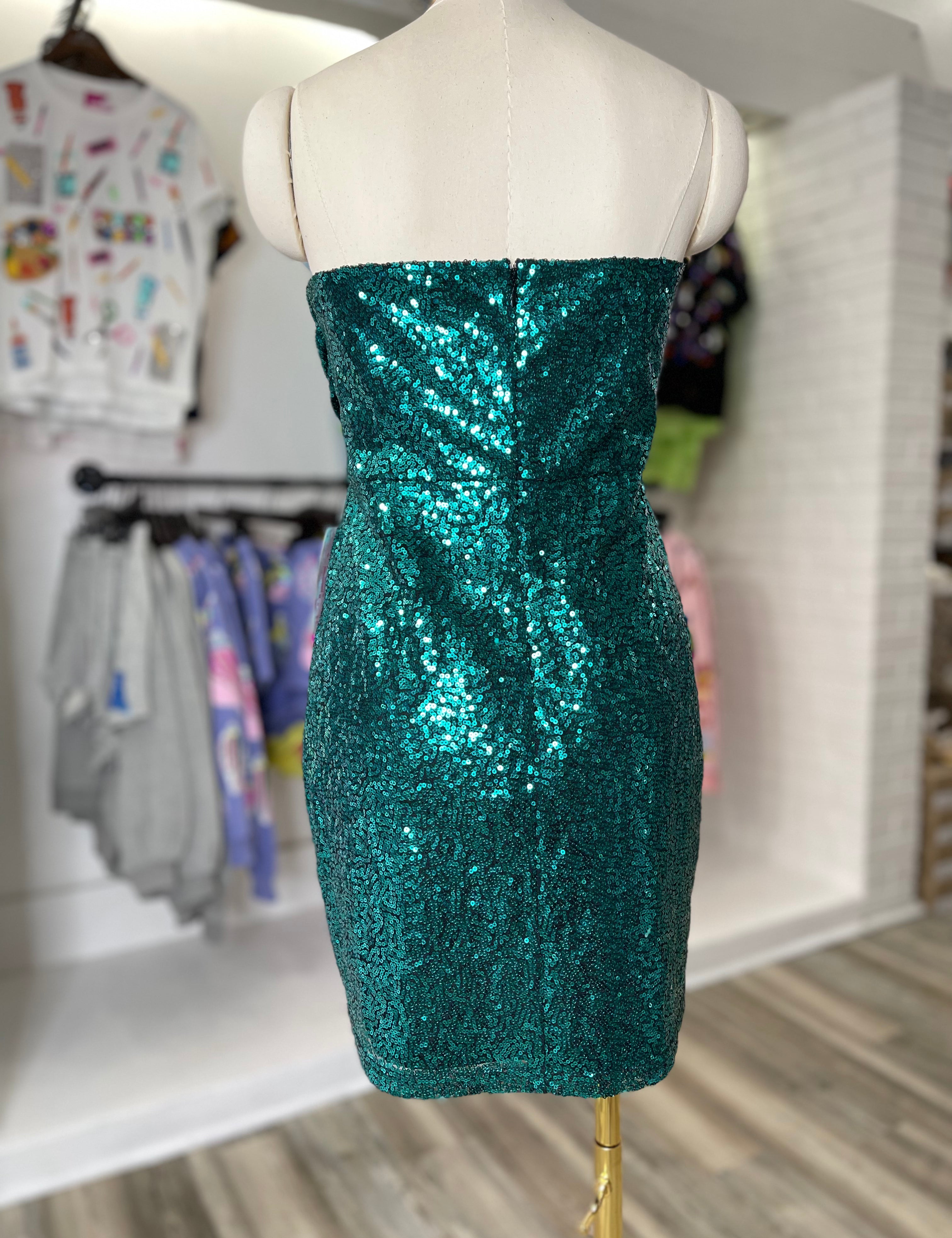 Renia Strapless Sequin Mini Dress Hunter