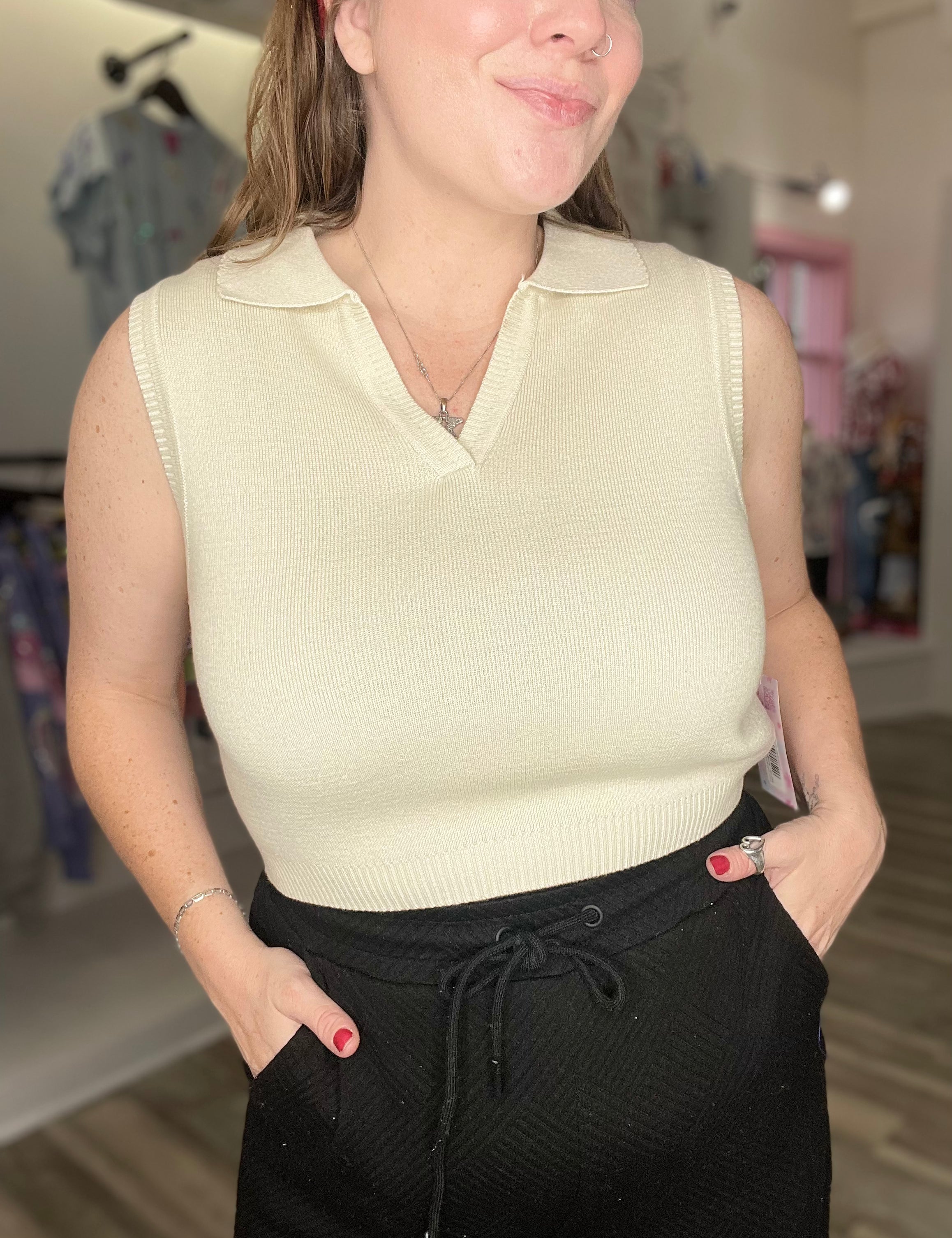 Flynn Collared Crop Top Smokey Taupe