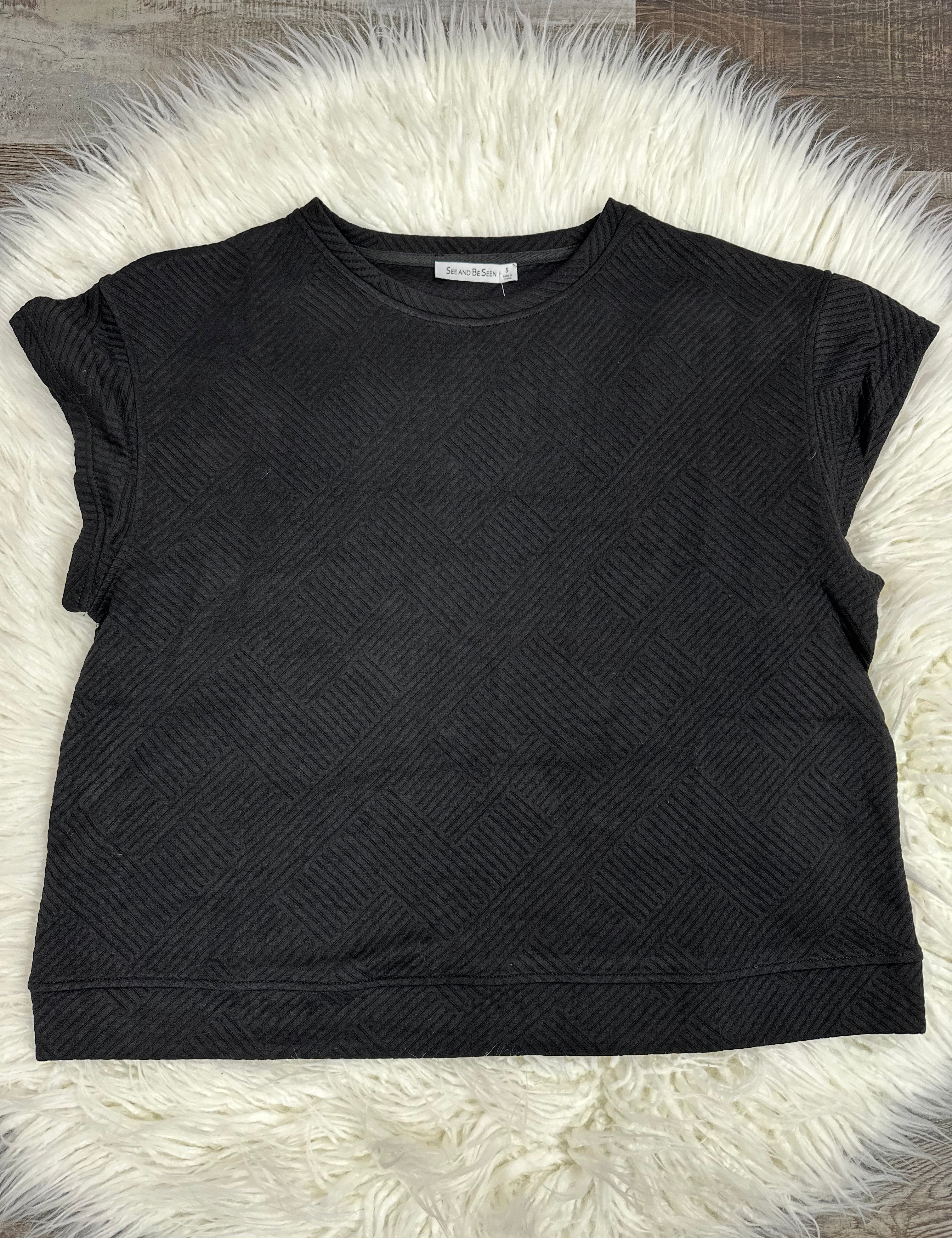 Amara Textured Short Sleeve Sweatshirt Black