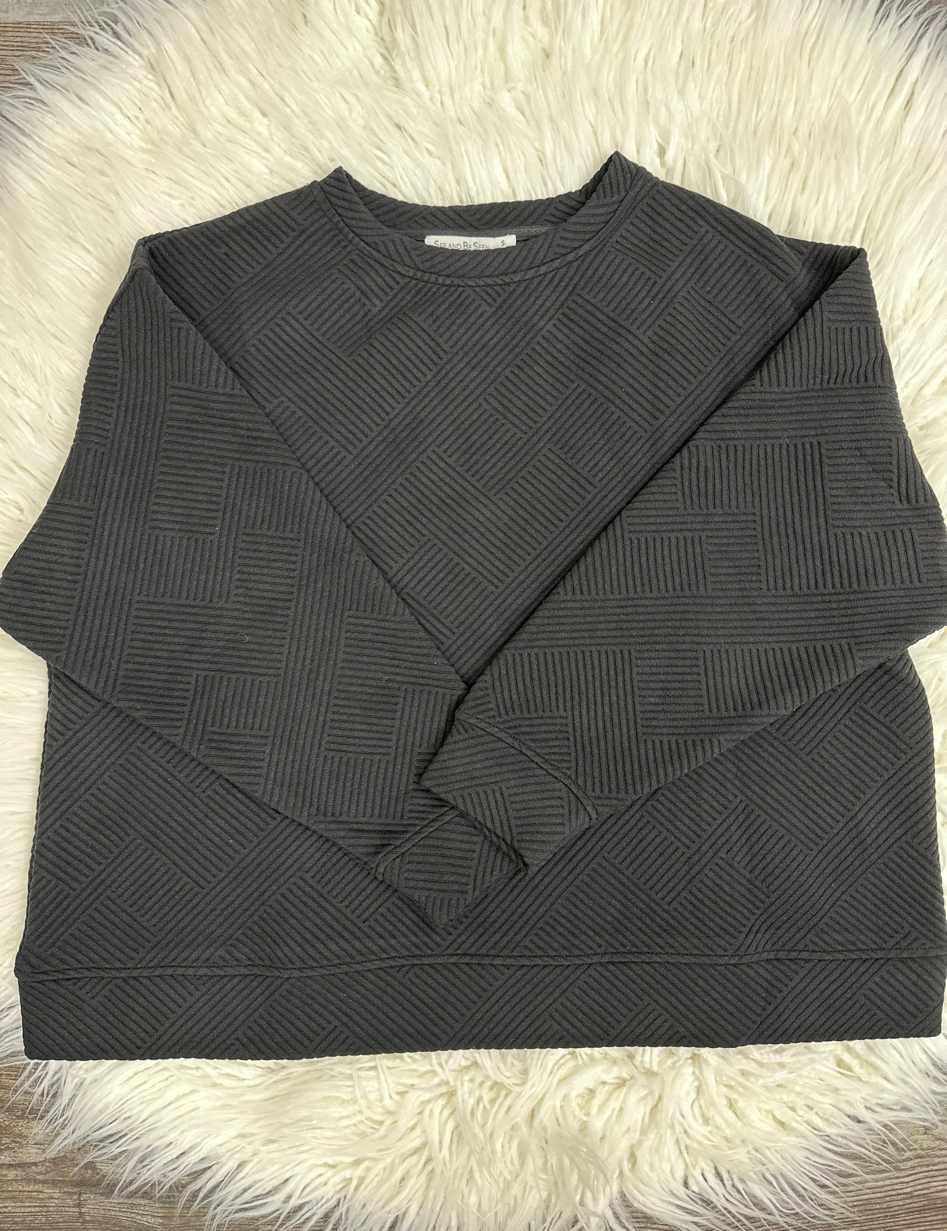 Brinley Textured Cropped Crewneck Black