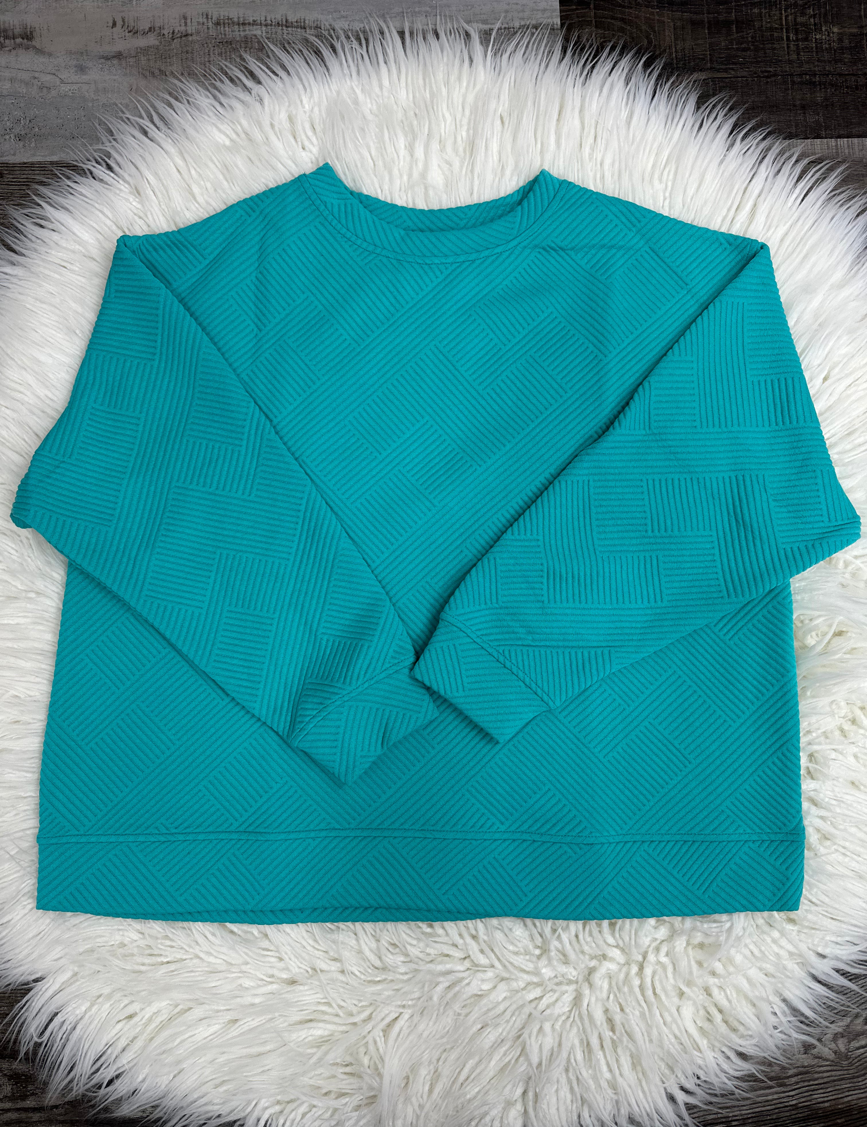 Brinley Textured Cropped Crewneck Turquoise