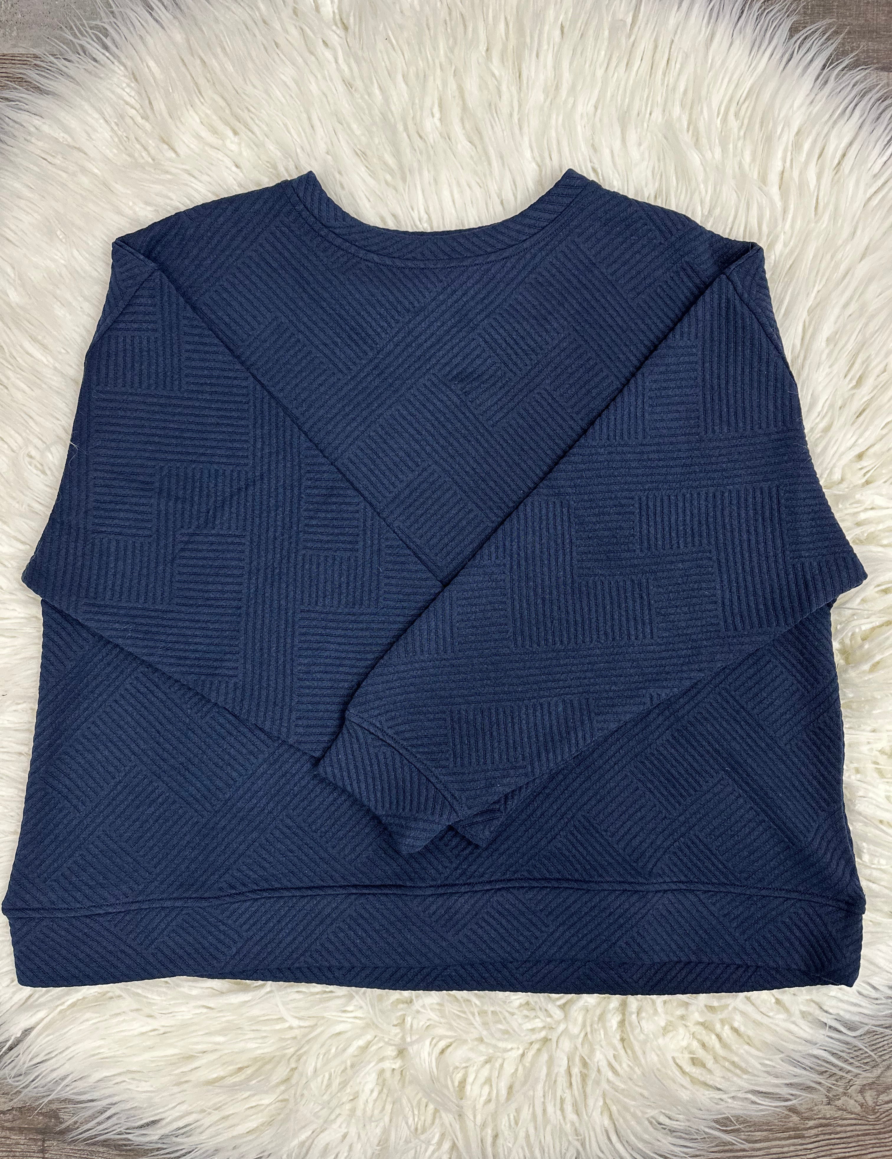 Brinley Textured Cropped Crewneck Navy