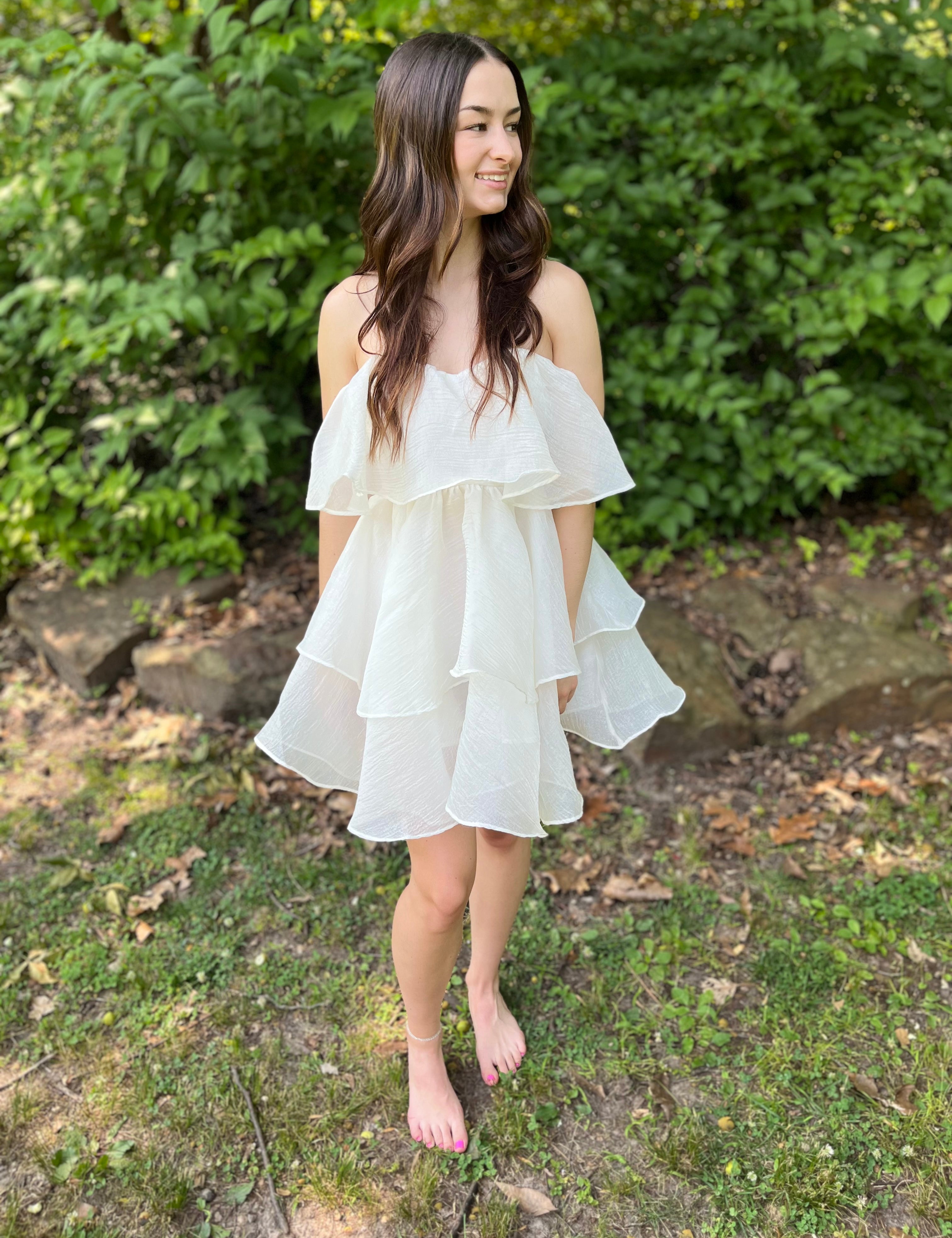 Made You Smile Ivory Strapless Ruffle Dress