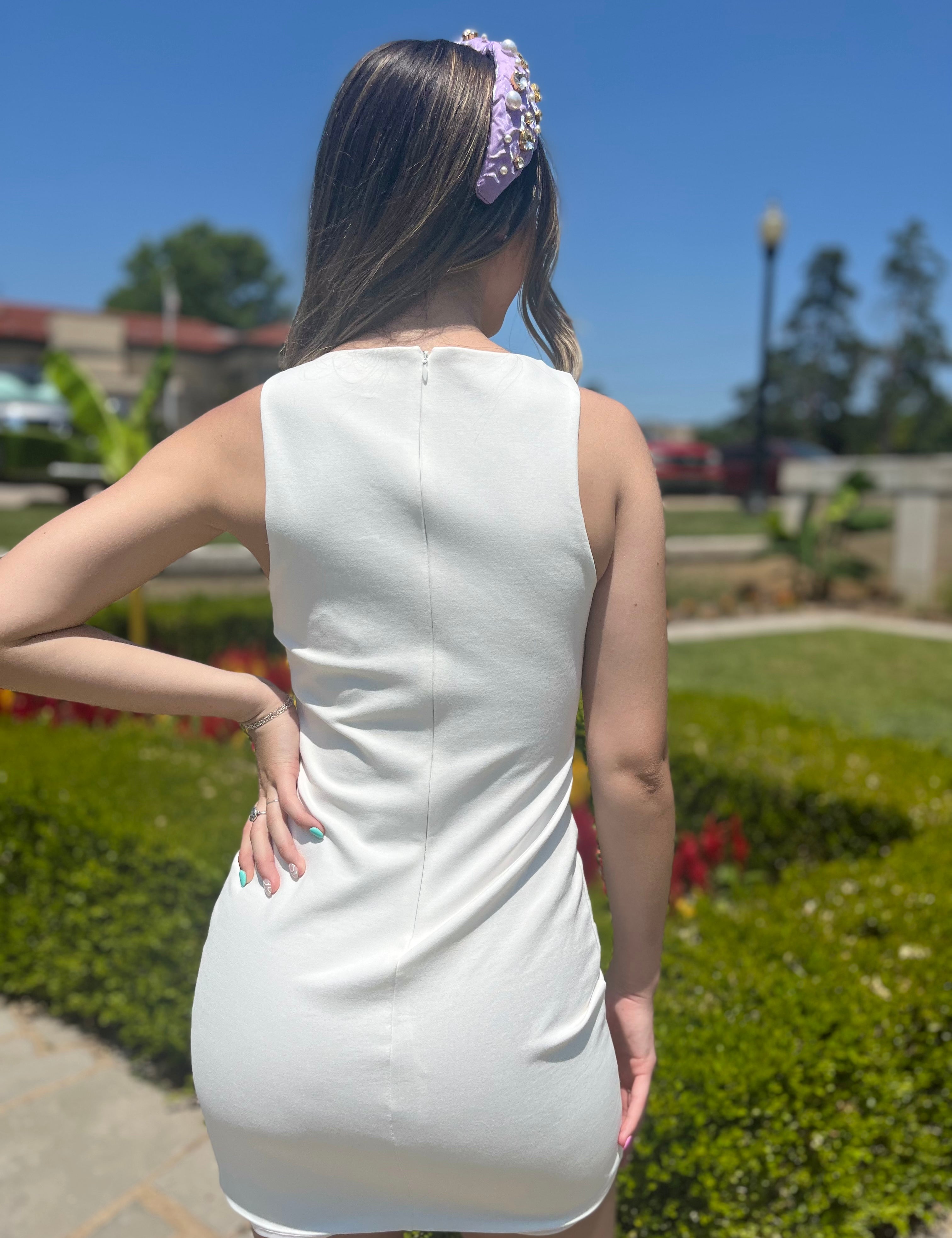 Go With The Flow White Sleeveless Slit Dress