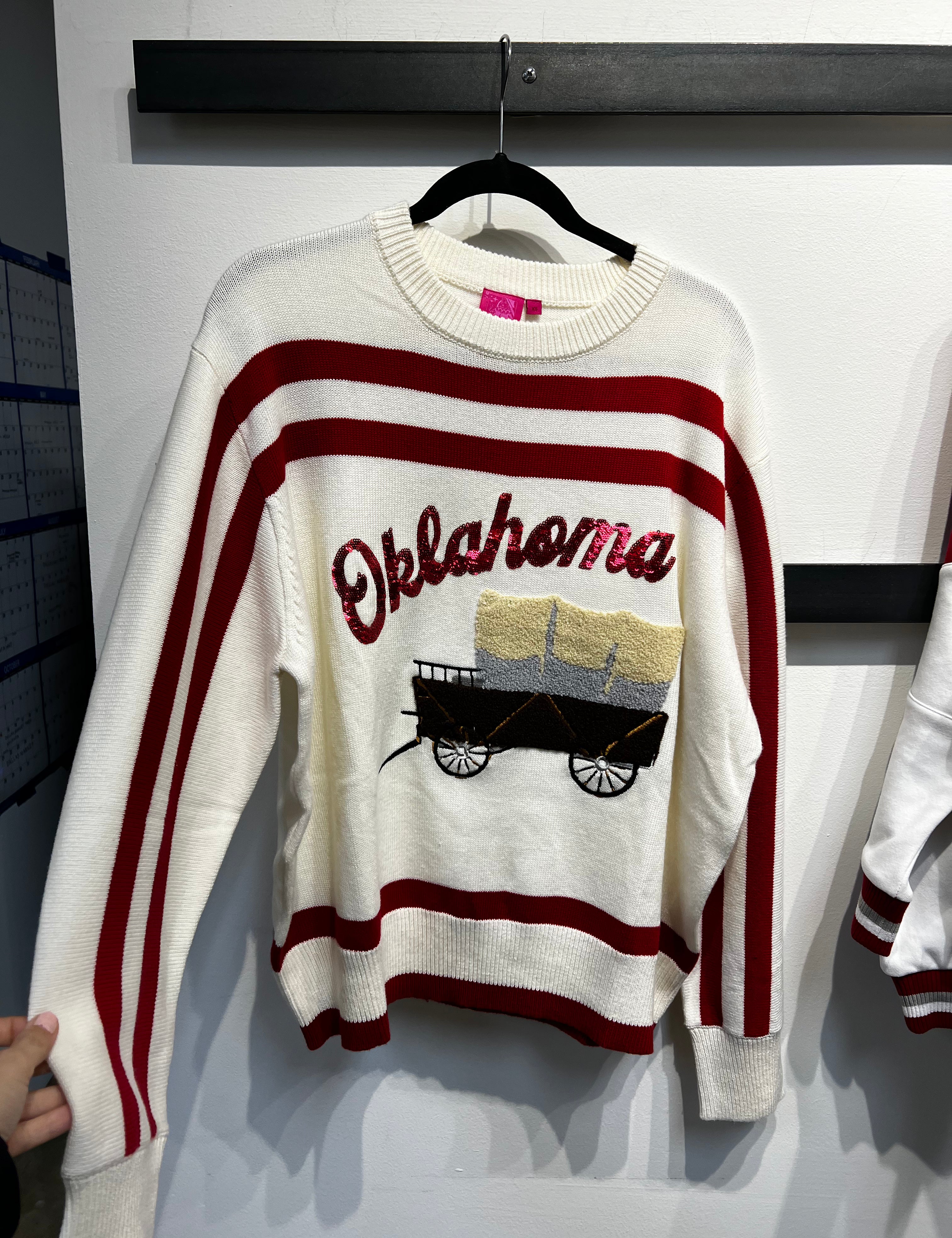 Licensed Oklahoma Striped Long Sleeve Sweater - Crimson & White [Queen of Sparkles]