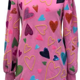 Groovy Hearts All Over Sweatshirt Dress - Pink [Queen of Sparkles]