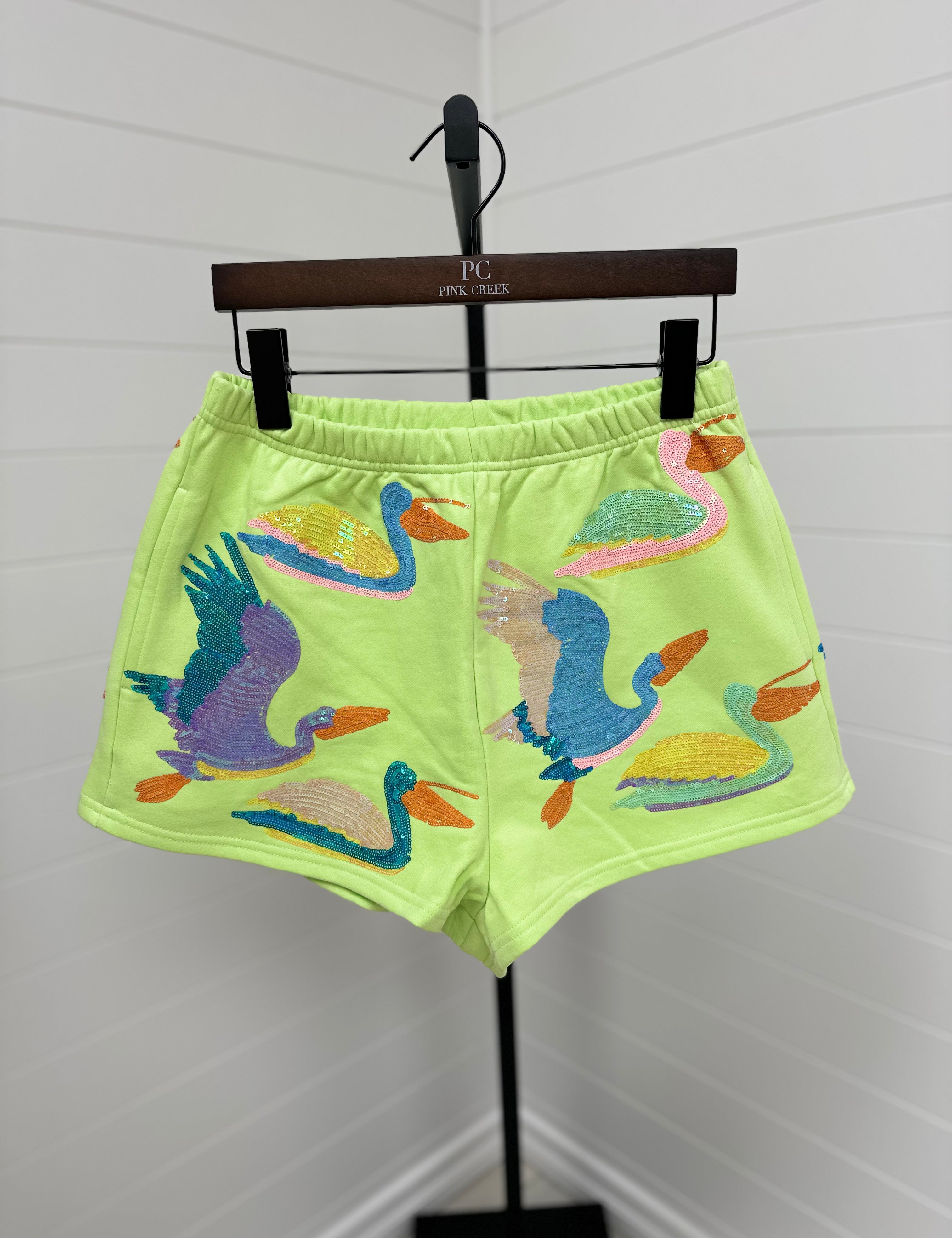 Multi Bird Shorts - Lime Green [Queen of Sparkles]