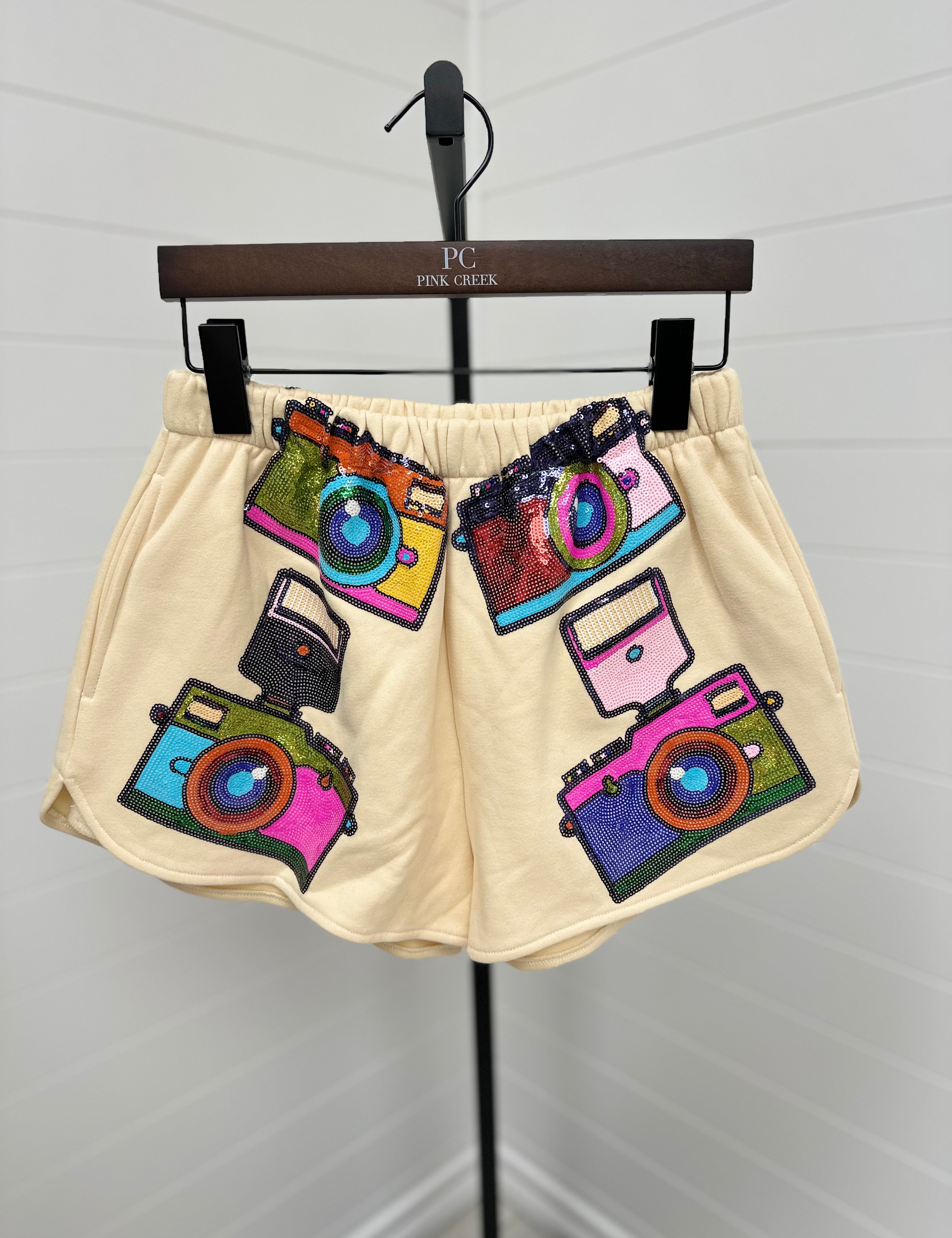 Multi Camera Shorts - Beige [Queen of Sparkles]