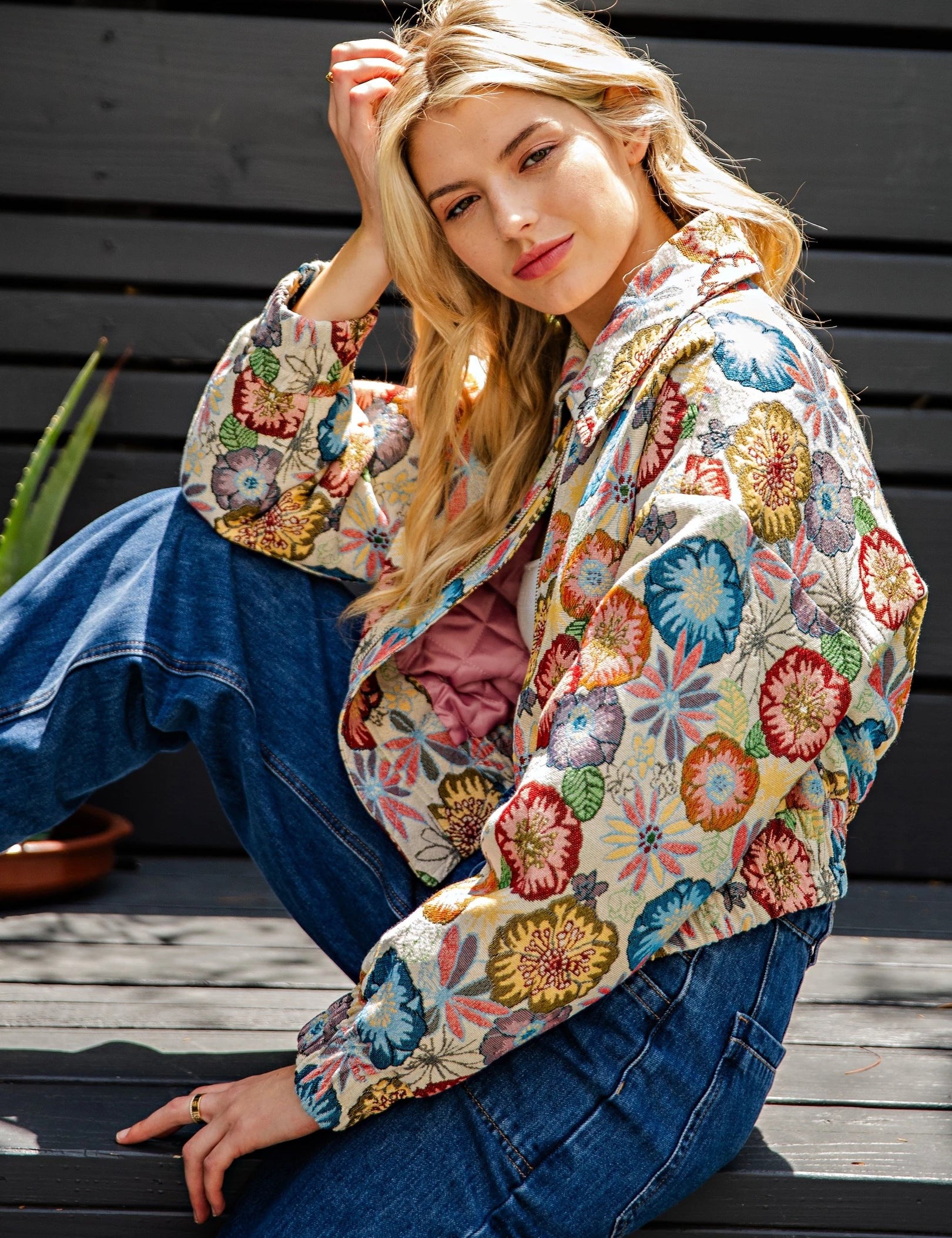 Dahlia Retro Floral Cropped Jacket - Flower Power