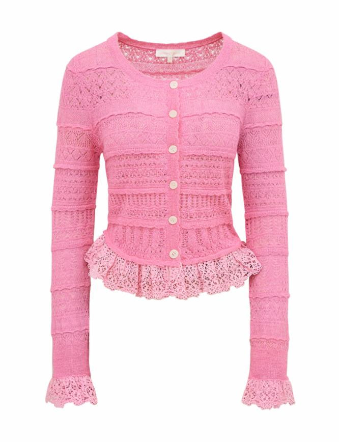 Norden Fluffy Pointelle Cardigan - Petunia [LoveShackFancy]