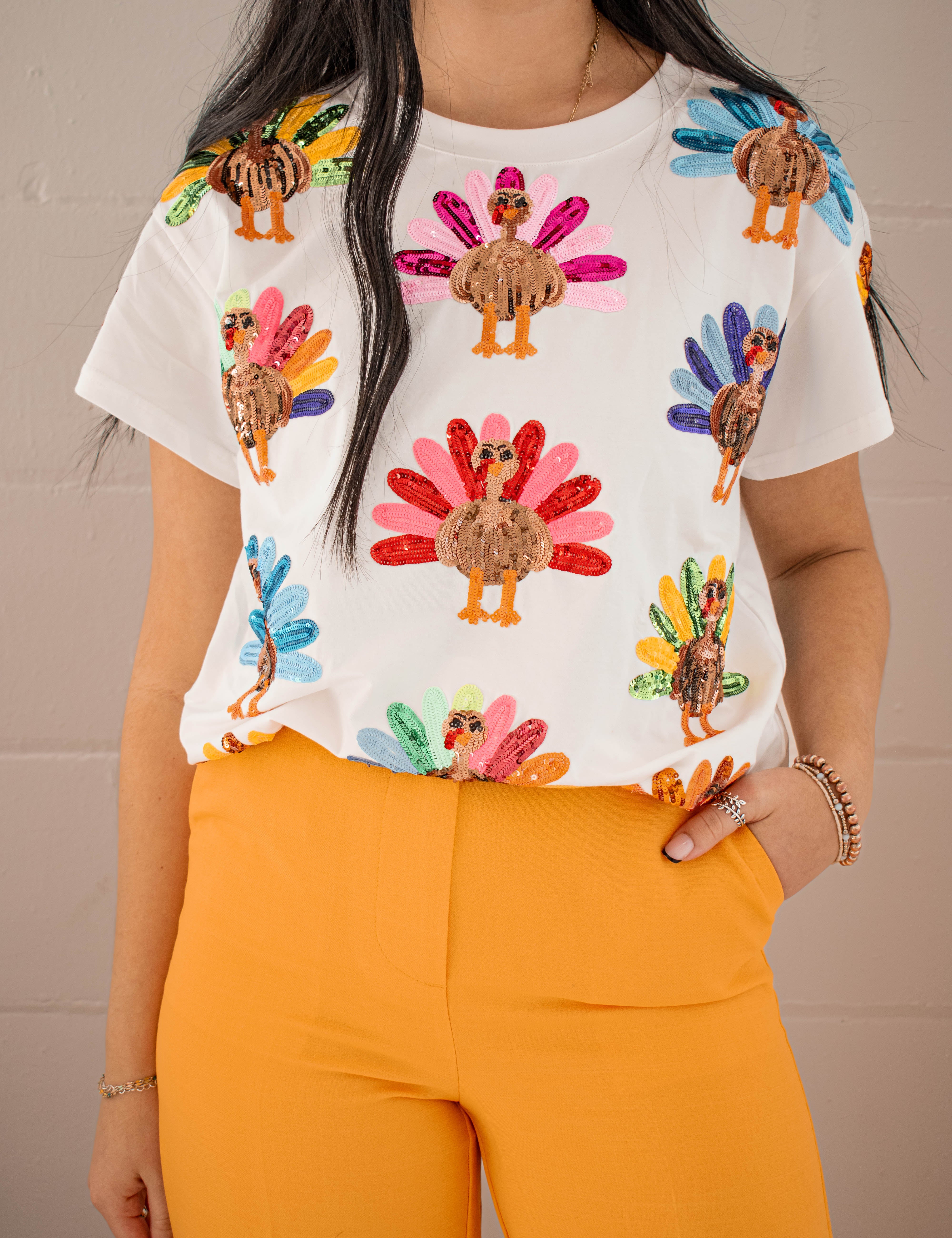 Rainbow Turkey Tee - White [Queen of Sparkles]