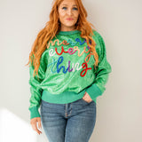 Full Sequin Merry Everything Sweater Green Queen of Sparkles