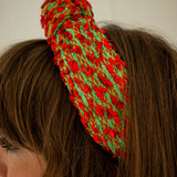 Green And Red Textured Woven Headband