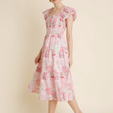 Abigail Patchwork Tiered Midi Dress - Pink