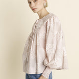 Felicity Scallop Collar Tile Print Blouse - Pink Tile