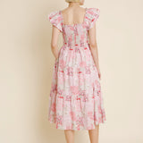 Abigail Patchwork Tiered Midi Dress - Pink