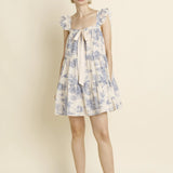 Caroline Toile Ruffle Mini Dress - Blue