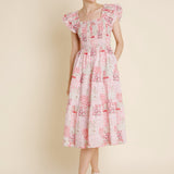 Abigail Patchwork Tiered Midi Dress - Pink