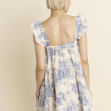 Caroline Toile Ruffle Mini Dress - Blue