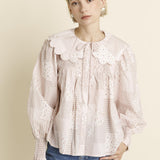 Felicity Scallop Collar Tile Print Blouse - Pink Tile