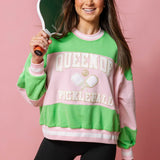 Green & Pink Stripe Pickleball Sweatshirt [Queen of Sparkles]