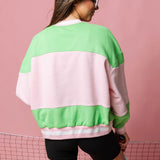 Green & Pink Stripe Pickleball Sweatshirt [Queen of Sparkles]