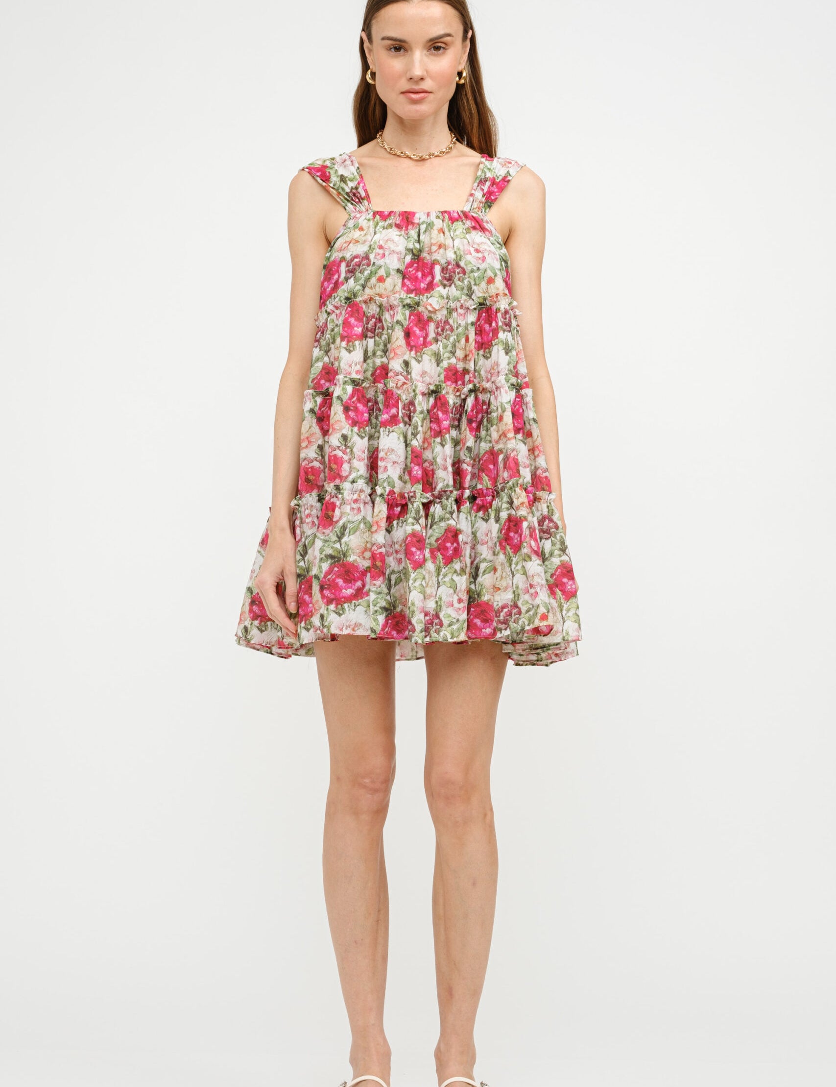 Frances Floral Tiered Mini Dress - Red