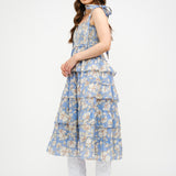 Bri Floral Ruffle Tiered Midi Dress - Blue