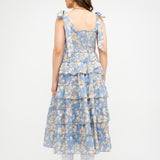 Bri Floral Ruffle Tiered Midi Dress - Blue