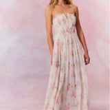 Santee Lurex Chiffon Floral Maxi Dress - Pearl Drop [LoveShackFancy]