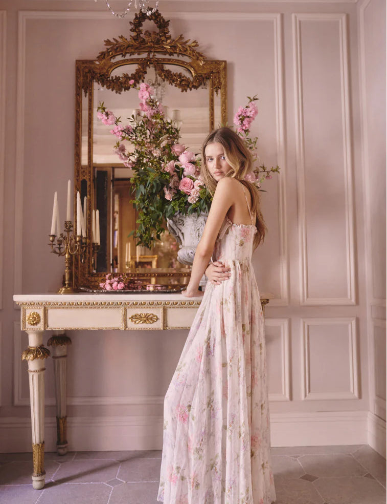 Santee Lurex Chiffon Floral Maxi Dress - Pearl Drop [LoveShackFancy]