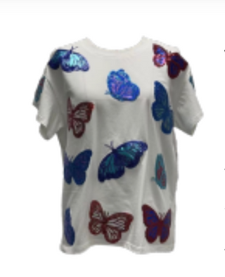 Red, White & Blue Butterfly Tee - White [Queen of Sparkles]