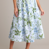 Thena Belted Midi Skirt - Blue Lilacs Botanical [Prosperina]