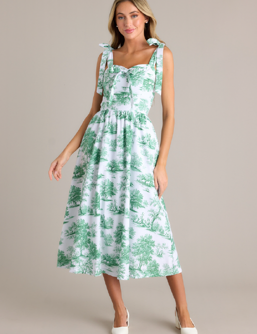 Juli Anna Midi Dress - Eden Green Toile [Prosperina]