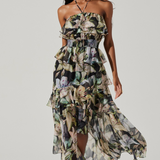 Elena Floral Halter Neck Dress - Black & White [ASTR]